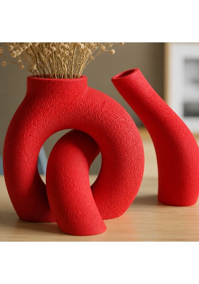 3d Baskı Interlocking Vazo - İç İçe Geçen Dekoratif Vazo-kırmızı Çok Renkli