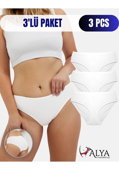 Alya Underwear Kadın Pamuklu Bato Kesim Külot - 3 Adet Beyaz - 3'lü Paket Beyaz