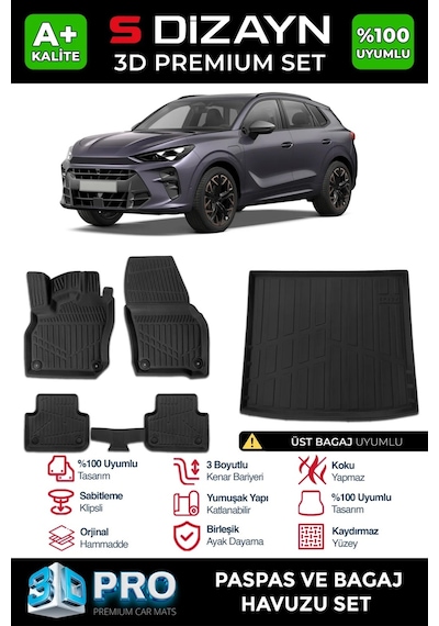 S-dizayn Cupra Terramar 3d Pro Havuzlu Paspas Ve Üst Bagaj Havuzu Seti 2'li Set 2024 Üzeri A+ Kali