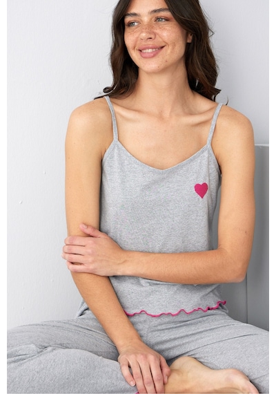 Siyah İnci İp Askılı Örme Pijama Takım 7883 Gri