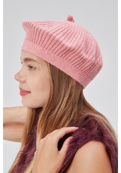 Derikem Kadın Kışlık Şık Fransız Ressam Düz Örgü Bere Şapka Pembe