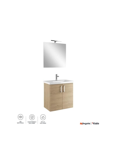 Tr Kale Noah Meşe 65 Cm Kapaklı Alt Dolap, Lavabo Ve Ayna Tr Kale Noah Meşe 65 Cm Kapaklı Alt Dolap, Lavabo Ve Ayna