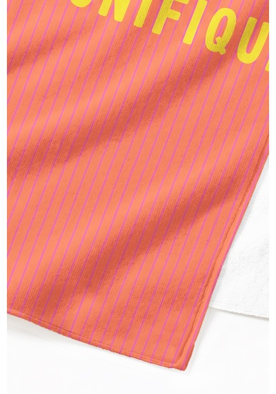 Çizgili Yazı Detaylı Plaj Havlusu - Modern Pembe Turuncu Hızlı Kuruyan Mikrofiber Havlu Havuz Deniz Uçuk Deniz