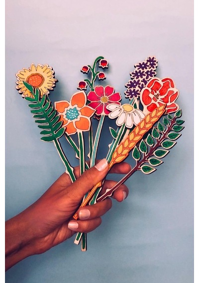 Ahşap Boyama Seti, Çiçek Desenleri, 18-20 Cm, 10 Parça 10'lu Standlı