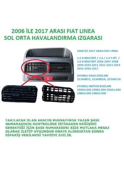 Fiat Linea Orta Sol Kalorifer Üfleme Izgarası 2006 Ve Sonrası