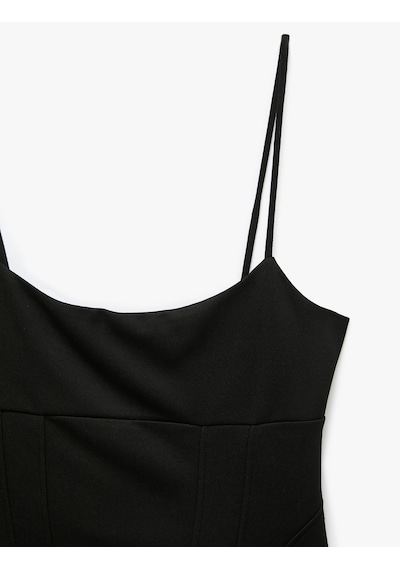 Koton Slim Fit Korse Detaylı Askılı Viskon Crop Top Siyah 7wal30048ık
