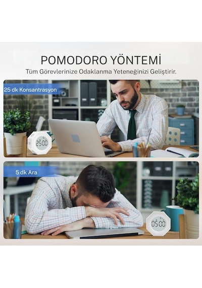 Npt22c Alarmlı G-sensör Otomatik Zamanlayıcılı Küp Kronometre Pomodoro Motivasyon Saati Beyaz