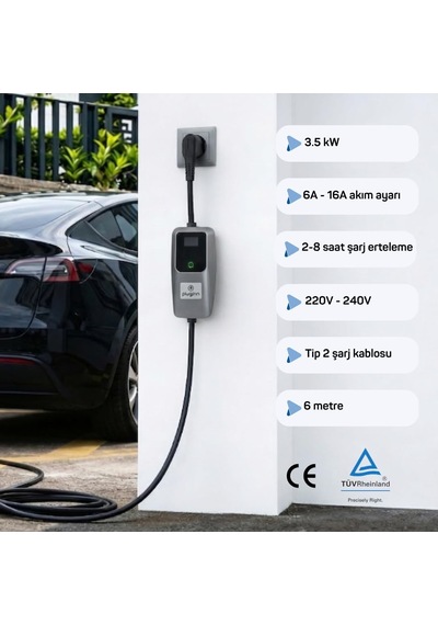 3.5 Kw Ev Tipi Taşınabilir Mobil 6 Metre Elektrikli Araç Şarj Cihazı 16a Schuko Fiş Taşıma Çantalı Diğer