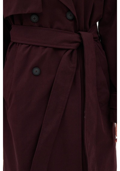 Ressho Kadın Kemerli Uzun Trençkot Su Geçirmez, Astarlı, Oversize Model Bordo