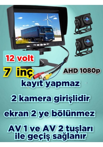 2 Adet Ahd 1080p 180 Derece Geniş Açılı Kamera Ve 7'' Qled Ekran