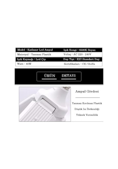 Pervane Led Ampul 3 Kollu Katlanabilir Cata 42w 6400k Beyaz Işık Yaprak Led Ampul