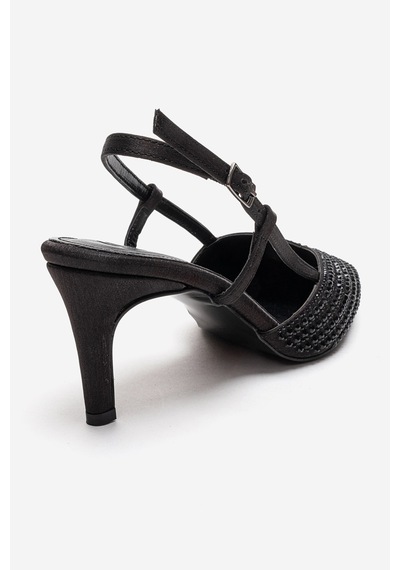 Luvishoes Elodıe Siyah Siyah Taşlı Kadın İnce Topuklu Abiye Ayakkabı