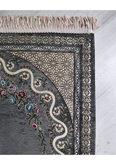 Kadife Astarlı Seccade Ve Kristal Tesbih Özel Kutulu Lüks Hediyelik Çeyizlik Set Gri