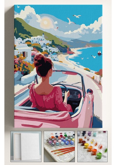 Sayılarla Boyama Çerçeveli Hobi Seti Numaralı Tuval Fırça Boya Kasnaklı 40x50cm Pembe Kadın