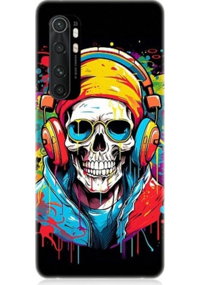 Xiaomi Mi Note 10 Lite Uyumlu Müzik Dinleyen Kurukafa Desenli Silikon Kılıf