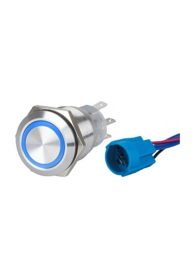 Krom Led Buton Mavi 15a 22mm 12v-24v On-off