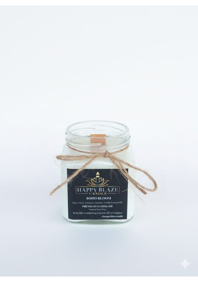 Boho Bloom Gül & Yasemin Kokulu El Yapımı Soya Mumu Happy Blaze Candle Beyaz