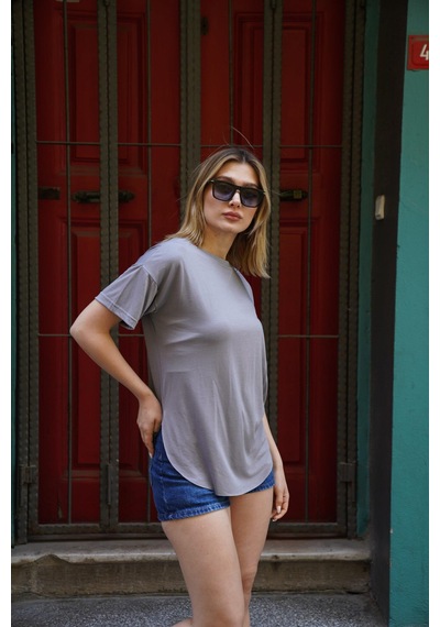 Elaxi Modal Kumaş T-shirt Gri