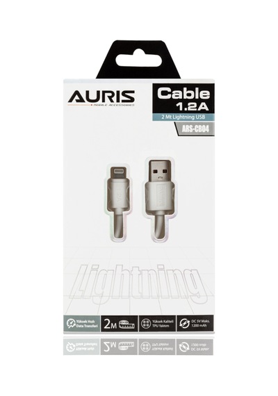 Auris ARS-CB04 2M 2.2A Apple iPhone Uyumlu Lightning Şarj Kablosu Beyaz