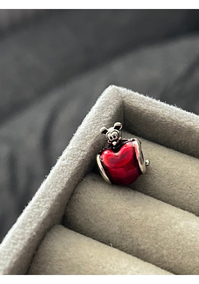 Mickey Aşk Kalbi Charm Gümüş Kaplama Kırmızı