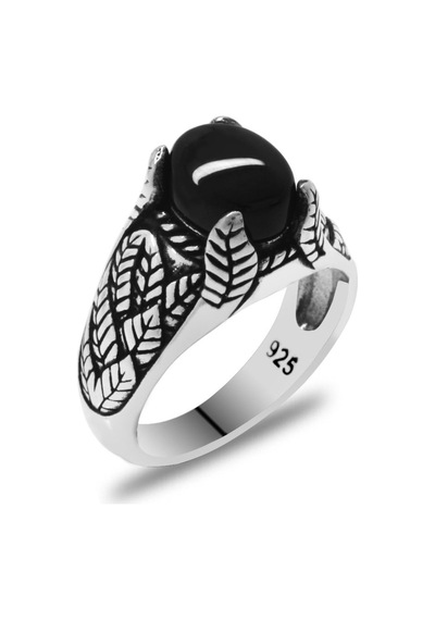 Oval Oniks Taşlı Modern Tasarım 925 Ayar Gümüş Erkek Yüzük (532045449)