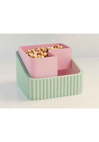 3d Baskı Fıstık Kasesi - Çift Hazneli Kabuk Ayırıcı Sunum Kasesi - Mint Pembe Diğer