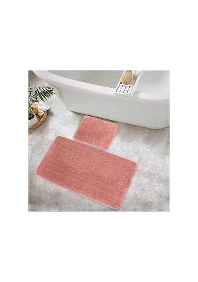 Buççin Online Mağaza Softmicro Gül Kurusu 60x100-60x50 Cm 2'li Banyo Paspası Kaydırmaz,yıkanabilir,makine Dokuması Po Çok Renkli