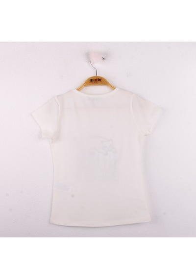 Toontoy Kids Toontoy Kız Çocuk Leopar Baskılı Pullu Tişört Ekru