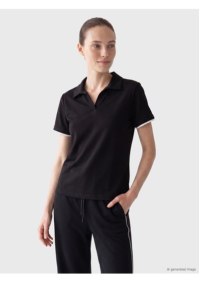 Lcw Comfort Siyah Polo Yaka Soft Touch Kadın Tişört
