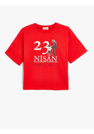 Koton 23 Nisan Baskılı Tişört Bisiklet Yaka Kısa Kollu Pamuklu Kırmızı 4skg10446ak Kırmızı