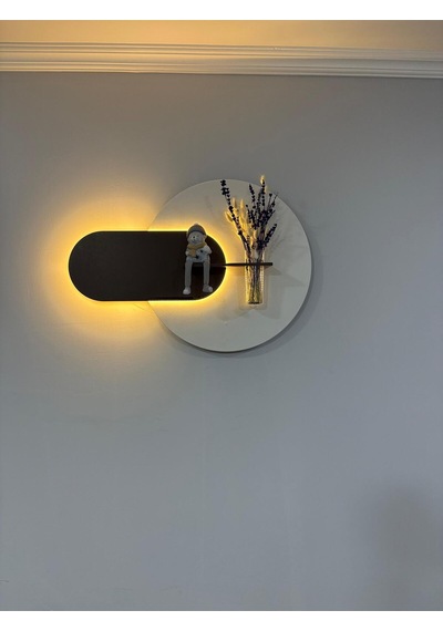 Karanfil Ahşap Pilli Ledli İskandinav Tarzı Salon Duvar Rafı Modern Çiçeklik 50 X 75 Cm Çok Renkli