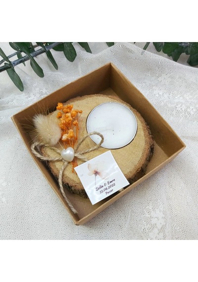 Ahşap Doğal Ağaç  Mumluk Kutulu Nikah Nişan Hatırası(30 Adet)