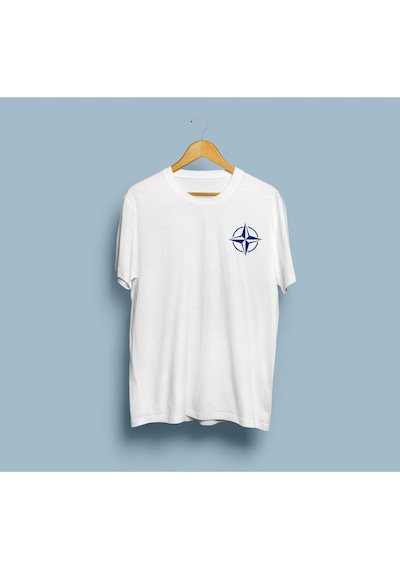 Oversize Nato Cep Logo Baskılı Unisex T-shirt Beyaz