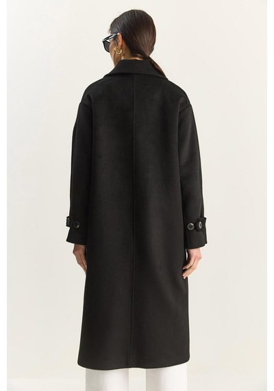 Shade Kadın Kruvaze Yaka Astarlı Oversize Uzun Kaşe Kaban 3509 60283849 - Siyah