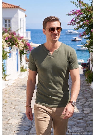 Buratti Pamuklu V Yaka Slim Fit Erkek T Shirt 5902122 Haki