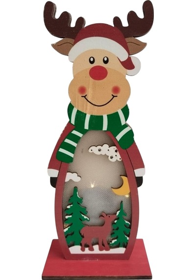 Yılbaşı Işıklı Ahşap Kardan Adam - Geyik Süs 20cm Diğer