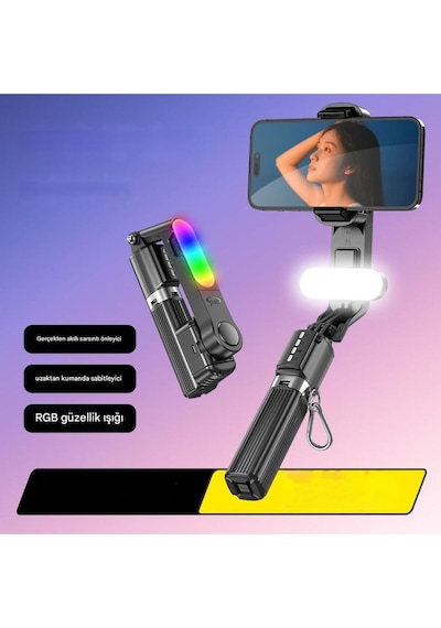 102cm Rgb Takçıkar Işık Akıllı Tripod Gimbal Hareketli Kumandalı Video Selfie Tripod Telefon Tutucu