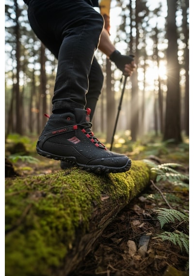 Enoch Erkek Termal Soft Shell Su Geçirmez Outdoor Trekking Ve Doğa Botu Siyah - Kırmızı