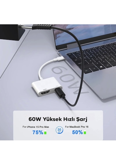Type-c To Hdmı Görüntü Aktarım Kablosu 4k Destekli Apple iPhone Uyumlu Apple İpad Uyumlu Android Tüm Cihazlar İle