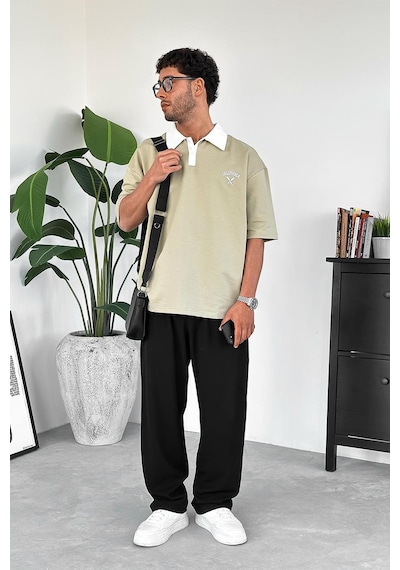 Su Yeşili California Polo Yaka Outplenty Premium Oversize Tişört Su Yeşili