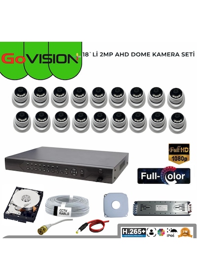 18 Li 2mp Full Color 3.6mm Lens 1080p Fullhd Warmled Ahd 32 Kanal Dome Set