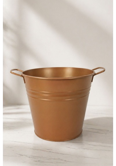 6 Litre Paslanmaz Metal Leğen - Bakır Renk Çok Amaçlı Kova Ve Bahçe/balkon Saksılığı 23 Cm Çap