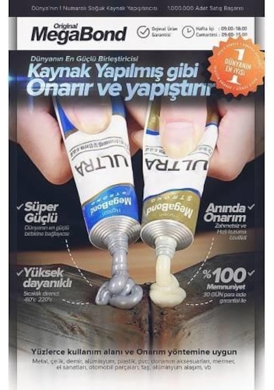 Megabond 2+1Pkt Çift Karışım Soğuk Kaynak Macun Yapıştırıcı 60Gr