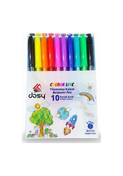 Dosy Renkli Tükenmez Kalem, 10'lu Paket ---