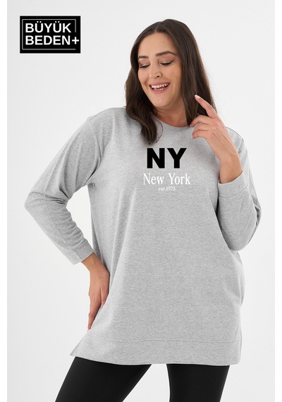 Süperlife Kadın Tunik Büyük Beden Ny Newyork Baskılı İnce Sweatshırt Spr26btk990-1 Grey Melange Süperlife Kadın Tunik Büyük Beden Ny Newyork Baskılı İnce Sweatshırt Spr26btk990-1 Grey Melange