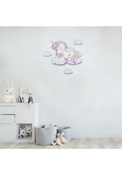 Sevimli Unicorn Çocuk Odası Ahşap Duvar Saati Elf-2312026 Diğer