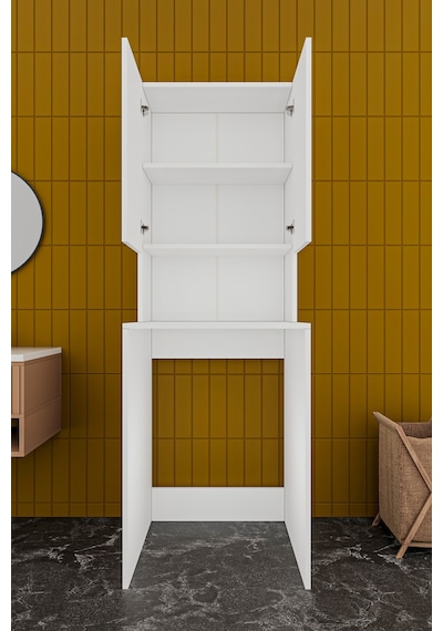 Asra Trend - Çamaşır Makinesi Üstü Banyo Dolabı BD-01 - %100 MDF - İki Kapaklı Organizer Raf - Beyaz