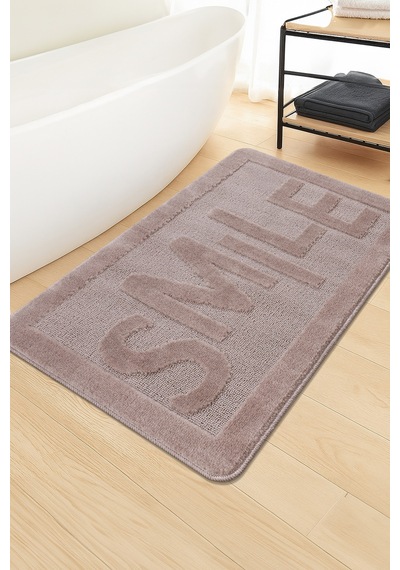 Doğal Kaymaz Taban Banyo Paspas Uzun Ömürlü Yumuşak Dokulu Su Emici Yıkanabilir Smile 60x100 Vizon