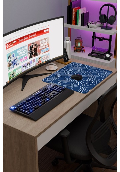 Mavi Beyaz 48x40 Xl Taraftar Gaming Oyuncu Mouse Pad Kaymaz Taban Büyük Fare Altlığı Topography