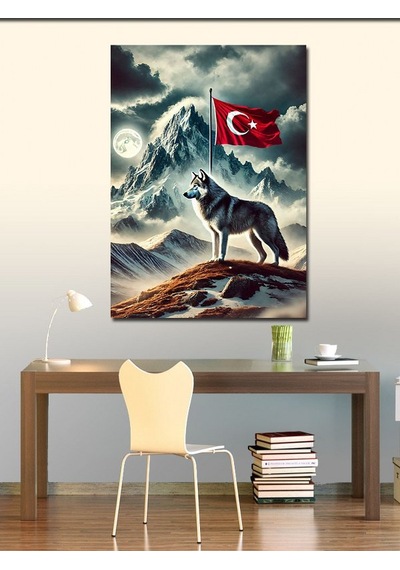 Kanvas Tablo Kurt Ve Türk Bayrağı 50cmx70cm